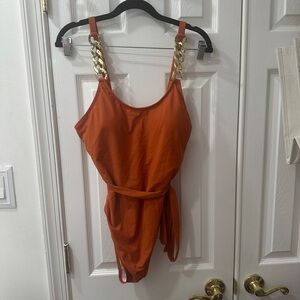 Orange Swimsuit with Chain Straps
